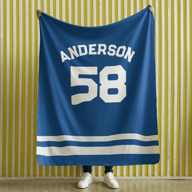 Blue Custom Name & Number Sports Fan  Sherpa Blanket (Creator Uploaded)
