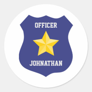 Blue Custom Name Police officer Badge Classic Round Sticker