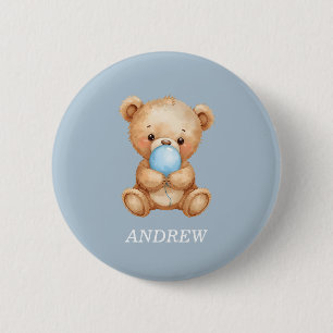 Blue Custom Name Teddy Bear Buttons
