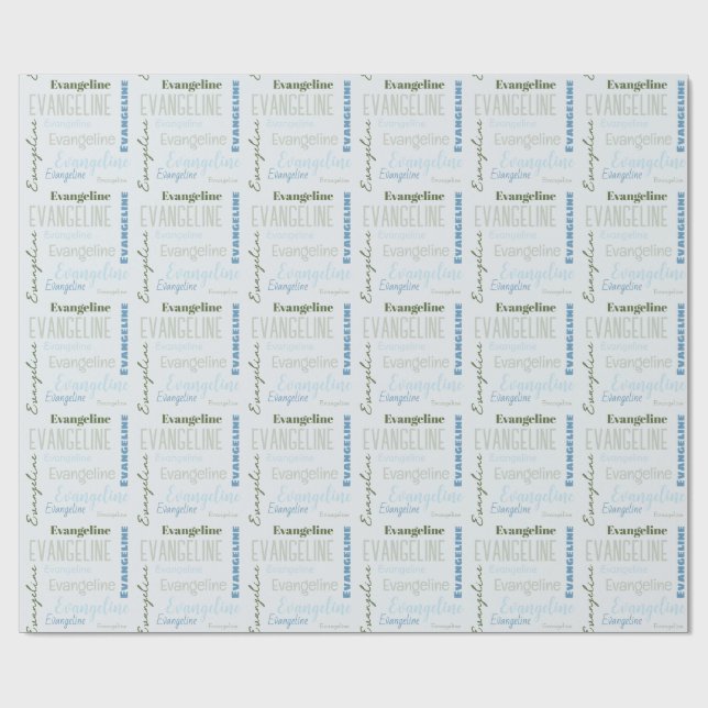 Blue Custom Name Wrapping Paper (Flat)