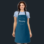 Blue Custom Name Year Master Baker Mummy Apron<br><div class="desc">Lots of talent coming out of that kitchen. Customise the words and established year as you need. This Mummy apron is blue with white type. Stylish typography style treatment. Master baker mummy with Established year.

Makes for a great gift.</div>