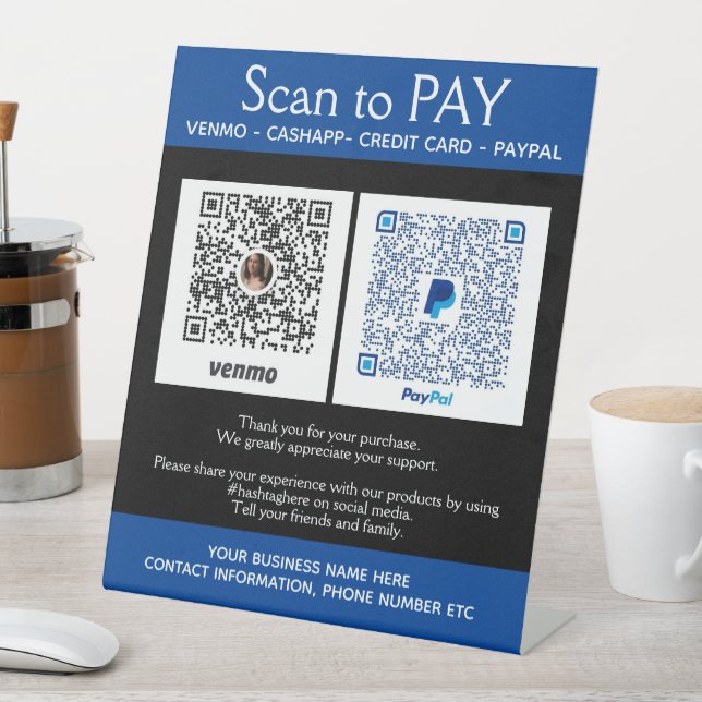 Blue Custom PayPal Venmo Pay Here  Pedestal Sign (In SItu)