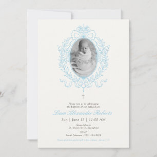 Blue Custom Photo Baptism Invitation