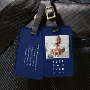 Blue Custom Photo Best Dad Ever Luggage Tag