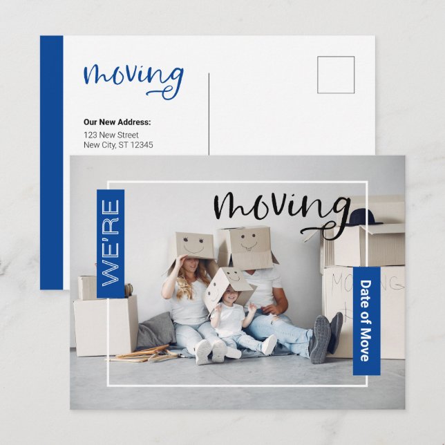 Blue Custom Photo Moving Announcement Card (Front/Back)