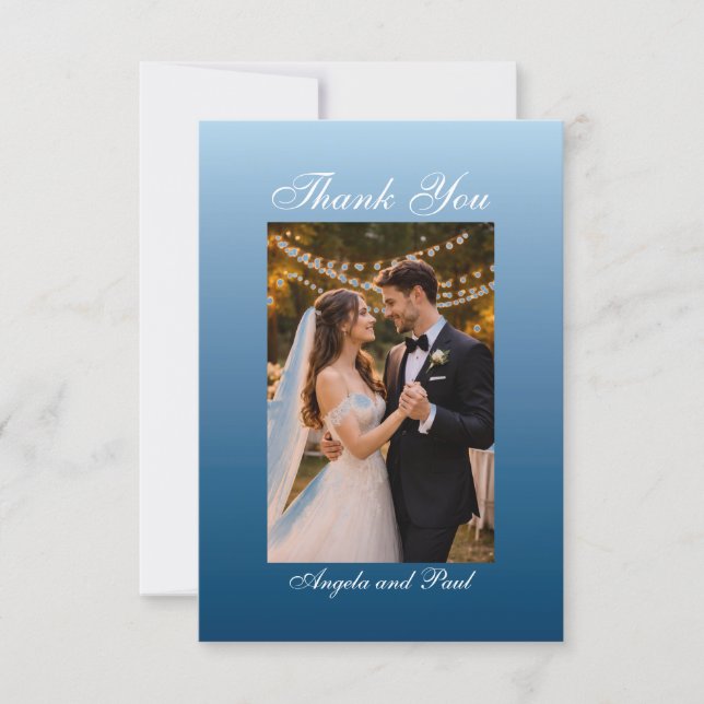 Blue Custom Photo Wedding Thank You Card Flat (Front)