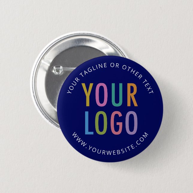 Blue Custom Pin Back Button with Logo No Minimum (Front & Back)