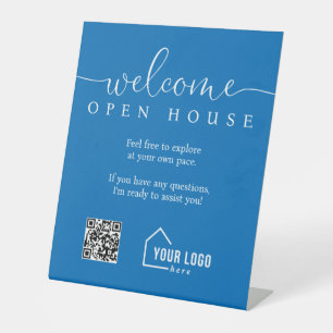 Blue Custom Real Estate Welcome Open House Pedestal Sign