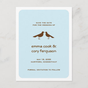 Blue custom save the date love birds flat card