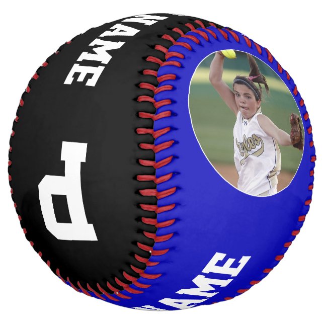 Blue Custom Softball Player Photo Name Number (Angled)