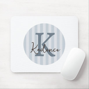 Blue Custom Striped Circle Monogram Mouse Pad