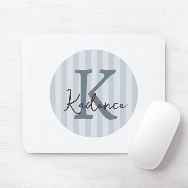 Blue Custom Striped Circle Monogram Mouse Pad (With Mouse)