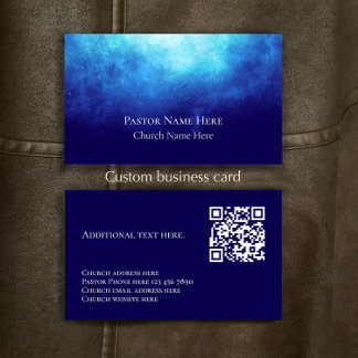 Blue Custom Text Christian Church Pastor QR Code Business Card
