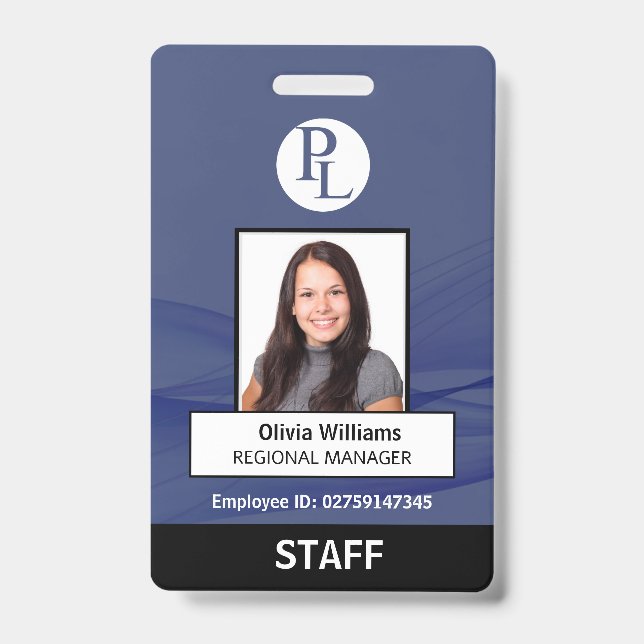 BLUE Custom Vertical Professional Staff Photo ID Badge (Front)