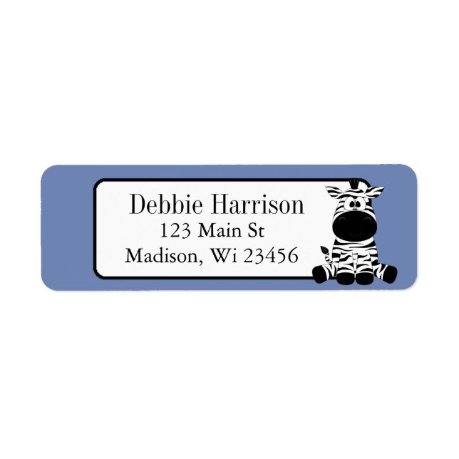 Blue Custom Zebra Stripes Return Address Labels (Front)