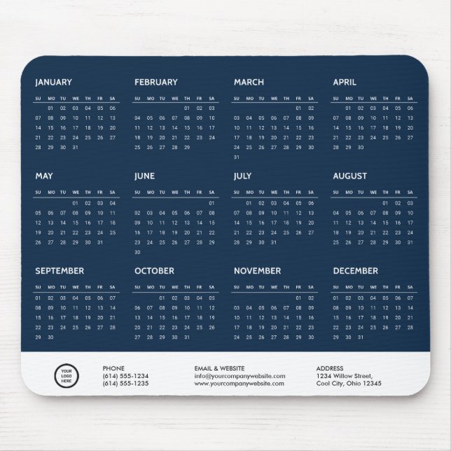 Blue Customisable 2024 Calendar Company Logo Swag Mouse Pad (Front)