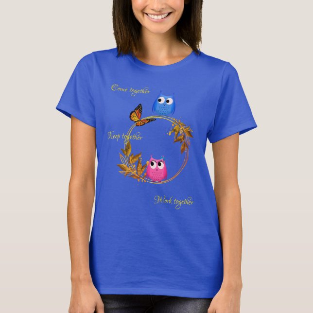 Blue Customisable Butterfly Owl   T-Shirt (Front)