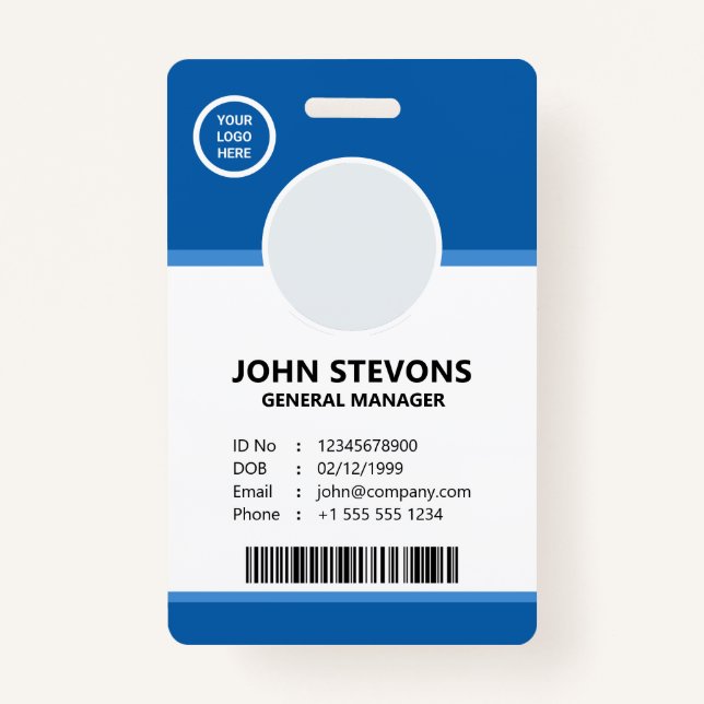 Blue Customisable Corporate Employee Logo Photo ID Badge (Front)