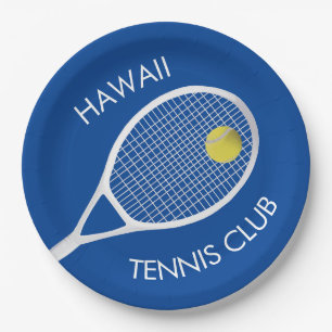 Blue Customisable Tennis Club White Racket Paper Plate