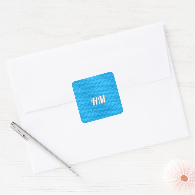 Blue customize initial simple square sticker (Envelope)