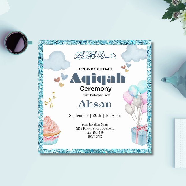 Blue Cute Aqeeqah- Aqiqah- Invitation (Creator Uploaded)