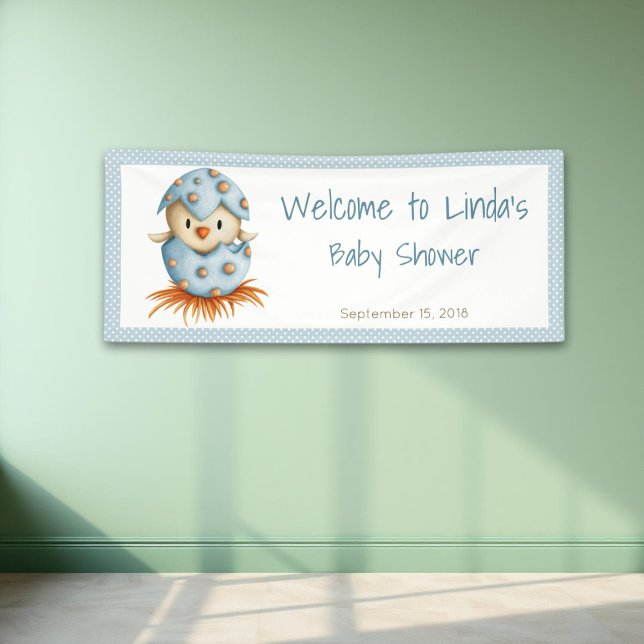 Blue Cute Bird Hatching Boy Baby Shower Banner (Creator Uploaded)