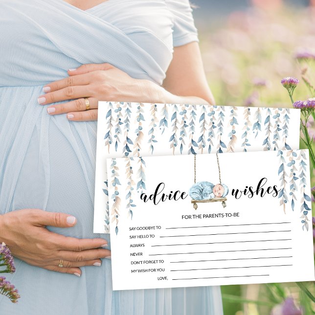 Blue cute boho boy baby shower advice wishes card (Creator Uploaded)
