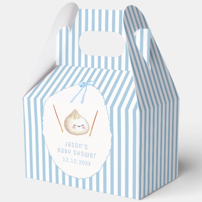 Blue Cute Boy Bow Asian Dumpling Baby Shower  Favour Box (Front)