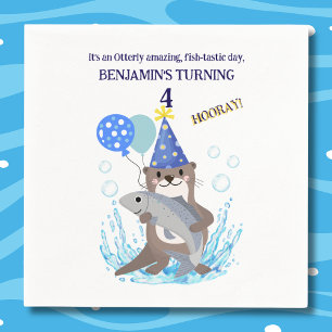 Blue Cute Boy Sea Otter Birthday Party Napkin