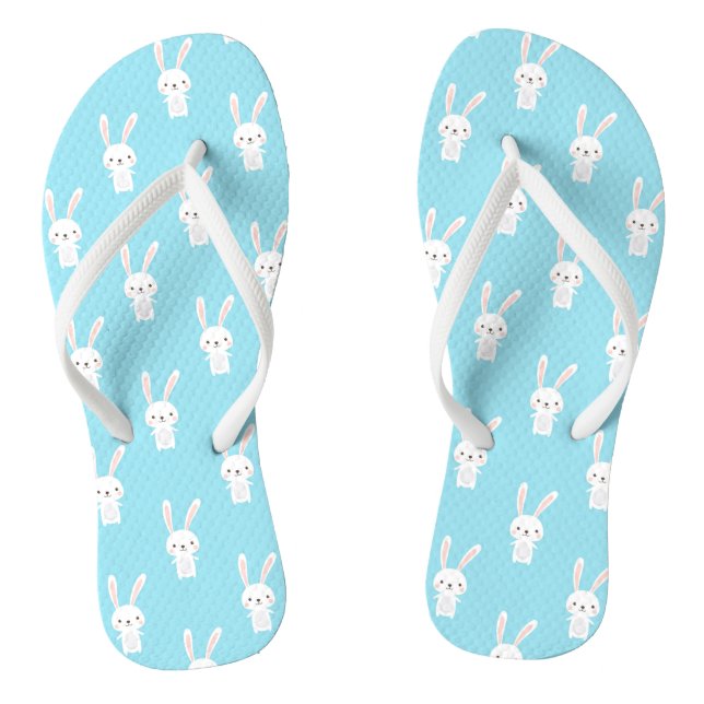 Blue Cute Bunny Rabbit Easter Holidays Pattern Jandals (Footbed)