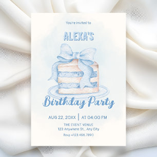 Blue cute cake birthday invitation