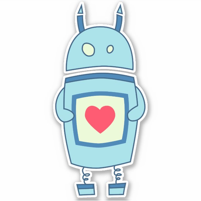 Blue Cute Cartoon Robot With Heart (Front)