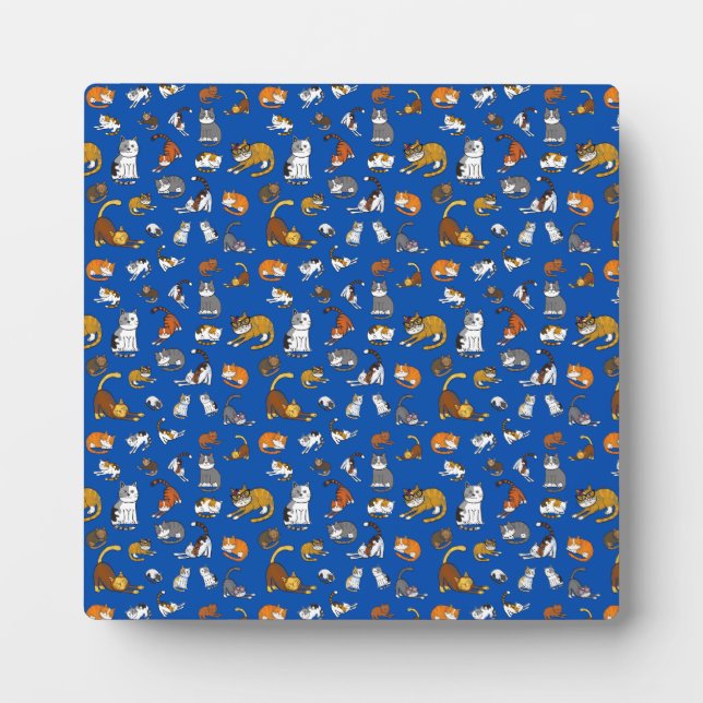 blue cute cat pattern design for cat lovers- plaque (Front)