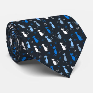 blue cute cat pattern tie