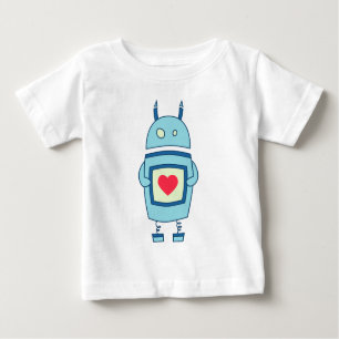 Blue Cute Clumsy Robot With Heart Baby Baby T-Shirt