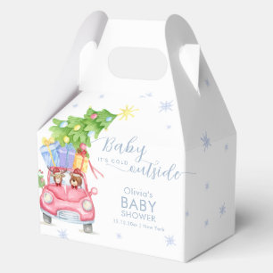 Blue Cute Cold Outside Reindeer Bear Baby Shower Favour Box