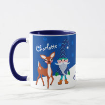 Blue Cute Deer and Gnome Personalised Christmas