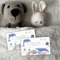 Blue Cute Dolphin Whale Diaper Raffle Baby Shower