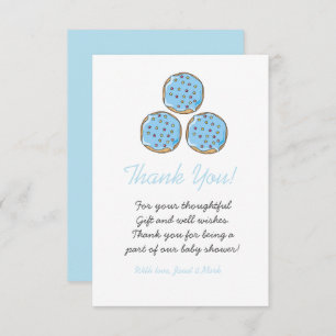 Blue Cute Doughnut Boy Baby Shower Thank You Card