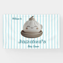 Blue Cute Dumpling Welcome Baby Shower Banner 