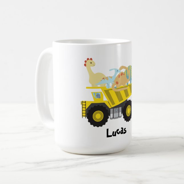 Blue Cute fun dinosaur tractor gift  DIY NAme  Coffee Mug (Front Left)