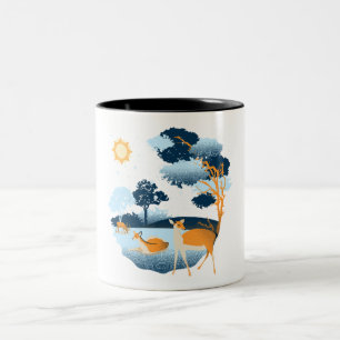 Blue Cute Fun Illustrative Funny Wine Christmas Two-Tone Coffee Mug