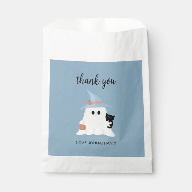 Blue Cute Ghost Halloween 1st Birthday Thank You  Favour Bags (Front)
