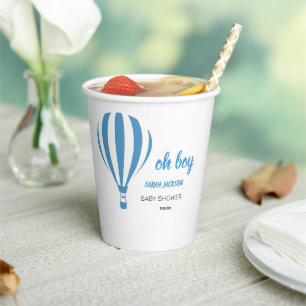 Blue Cute Hot Air Balloon Oh Boy Baby Shower Paper Cups