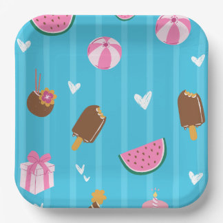 Blue cute illustrations Paper Plate