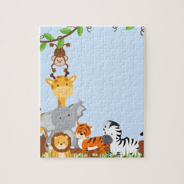 Blue Cute Jungle Baby Animals Puzzles (Vertical)