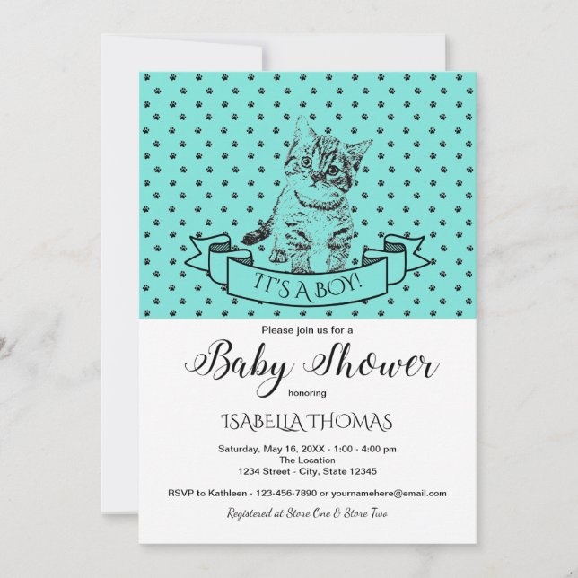Blue Cute Kitten Baby Shower Invitation (Front)