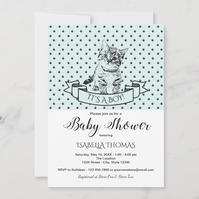 Blue Cute Kitten Baby Shower Invitation (Front)