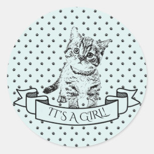 Blue Cute Kitten Cat  Baby Shower Classic Round Sticker