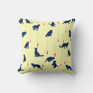 Blue cute kittens and red fishes cushion